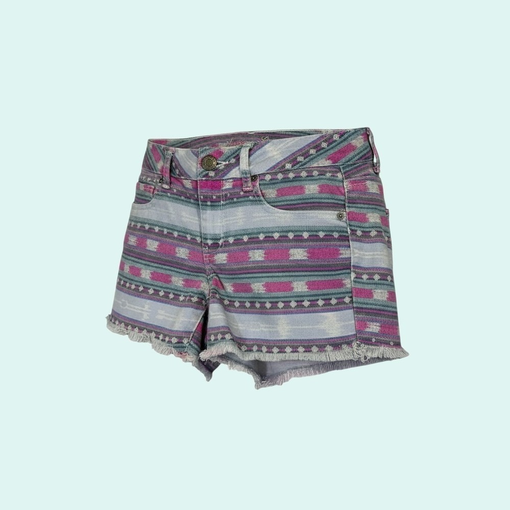 American Eagle Outfitters Women's Size 6 Aztec Tribal Pattern Frayed Hem Denim